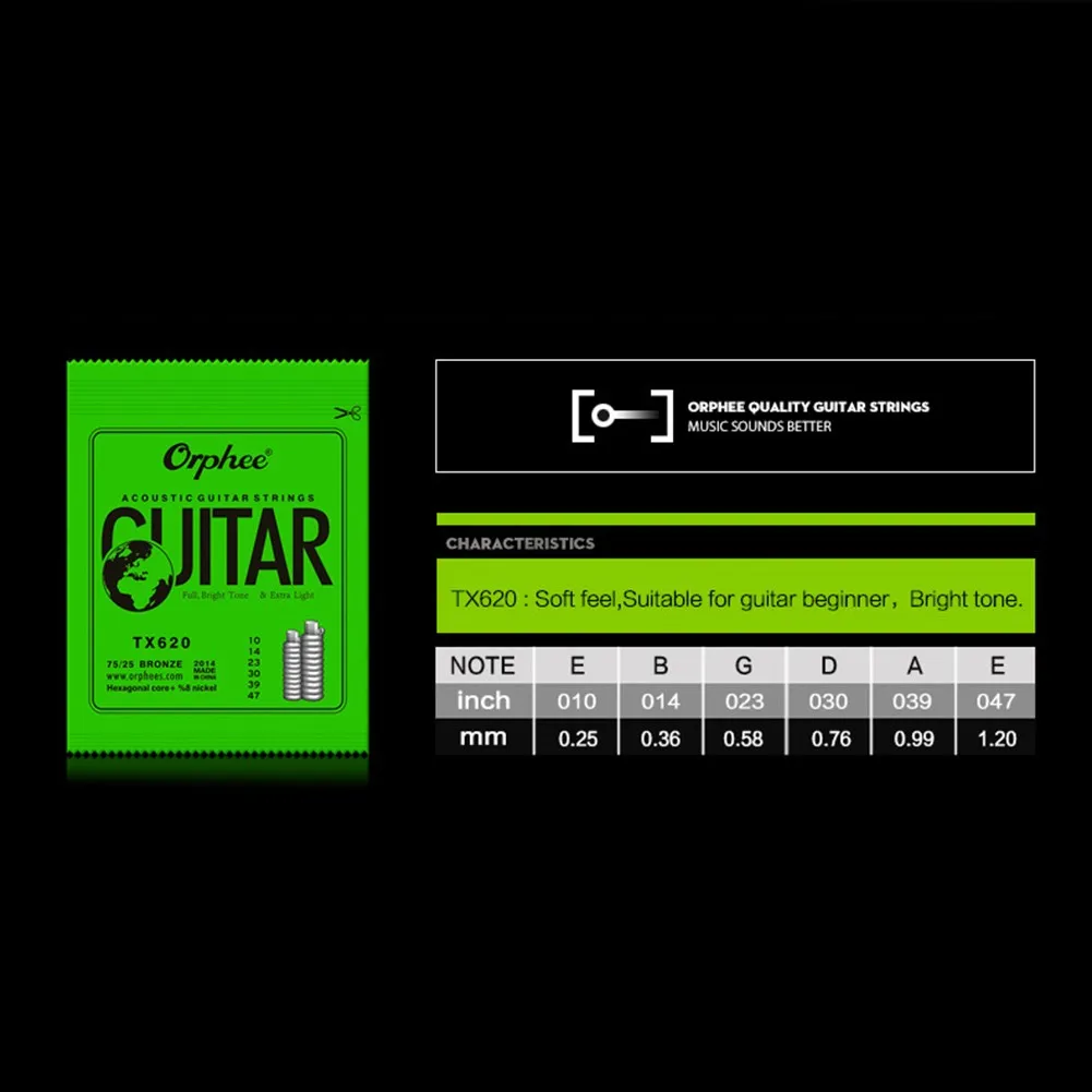 Rich and Warm Tone Orphee Acoustic Guitar Strings FullSize Light Medium 1047 1152 1253 with Abundant Harmonics