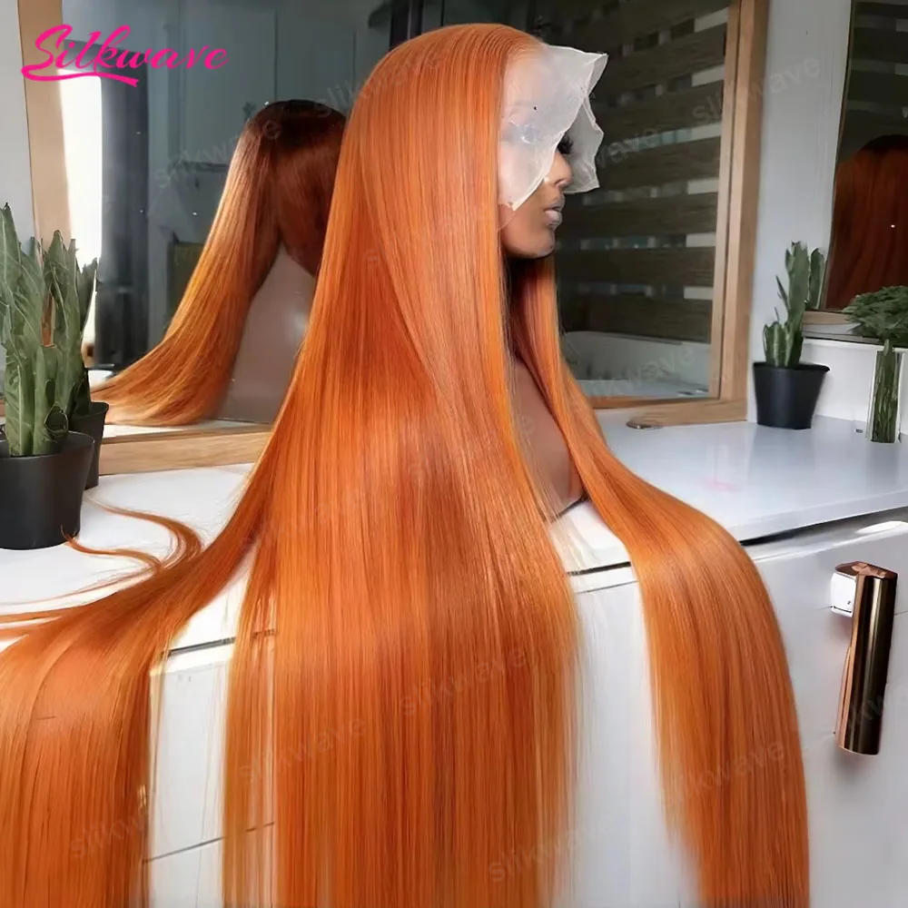 

30-дюймовые прямые парики с оранжевым оттенком имбирного цвета, с прозрачным HD-кружевом 13x4, из натуральных бразильских волос, цвет 350, для женщин