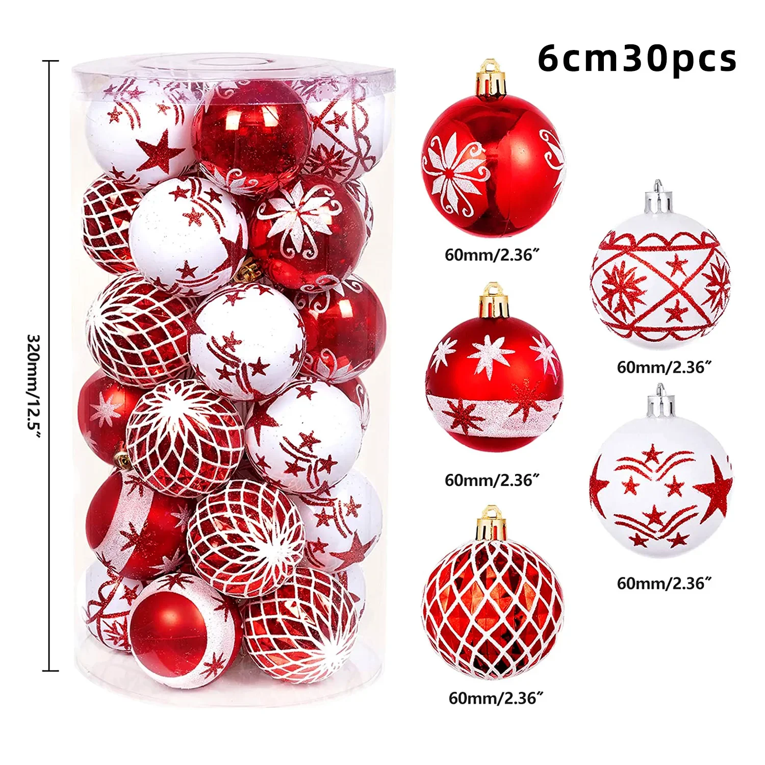 6CM Christmas Ball Ornaments 30pcs Assorted Shatterproof Christmas Hanging Balls Xmas Tree Pendant Christmas Balls 2025