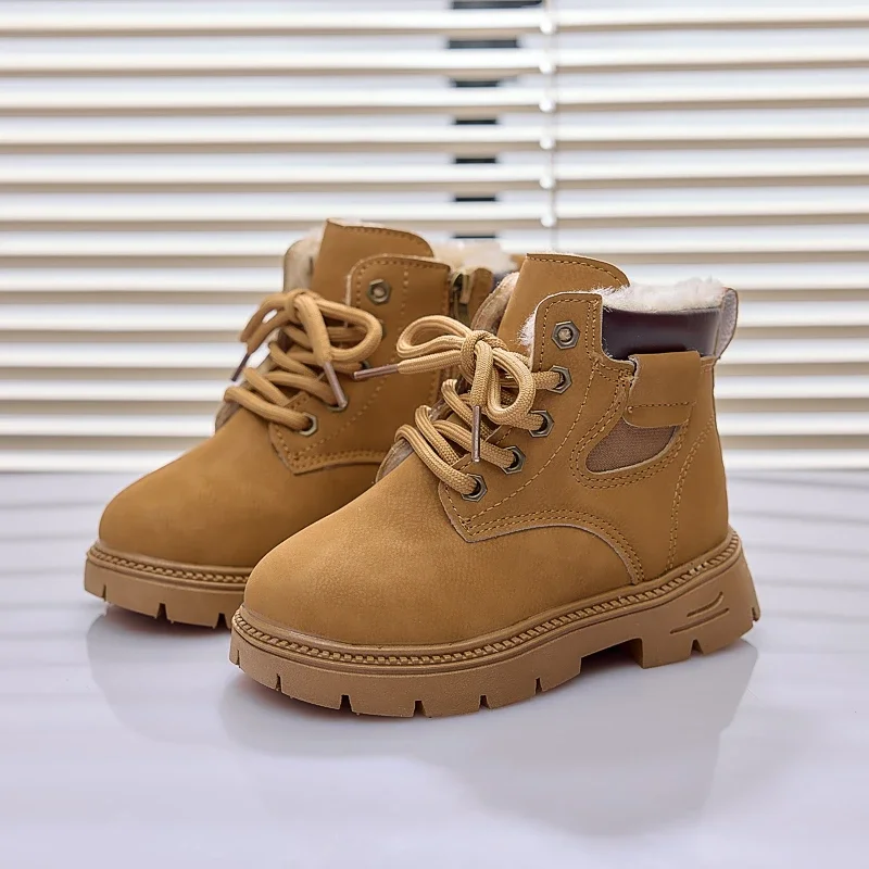 

2025 Winter Children Warm Boots with Thick Fur Kids Short Boots Plush Comfortable Boys Girls Ankle Boots Soft Bottom Non-slip