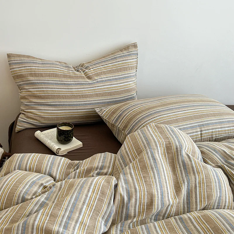 Nordic Super-Soft Wrinkled Yarn Bedding Sets Washed Cotton Breathable and Comfortable Quilt Kit Single Double Bed Bed Linens