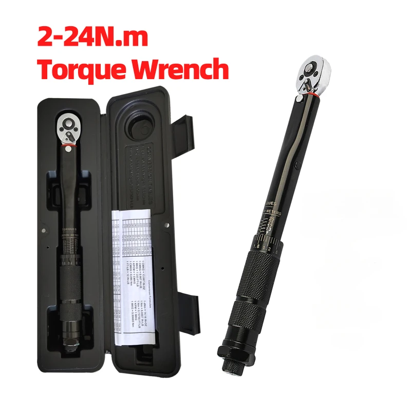 

1/4'' Torque Wrench 2-24Nm Bicycle Torques Key Precise Reversible Ratchet Head Professional Automotive Car Bike Disassembly Tool