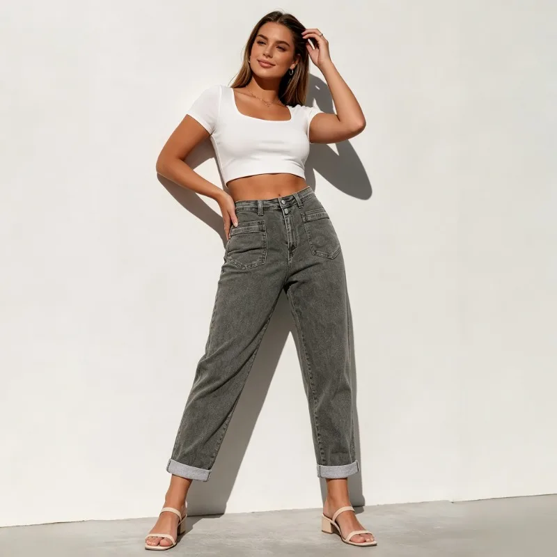 Women Plus Size American High  - Street Fashion Jeans 评论和价格