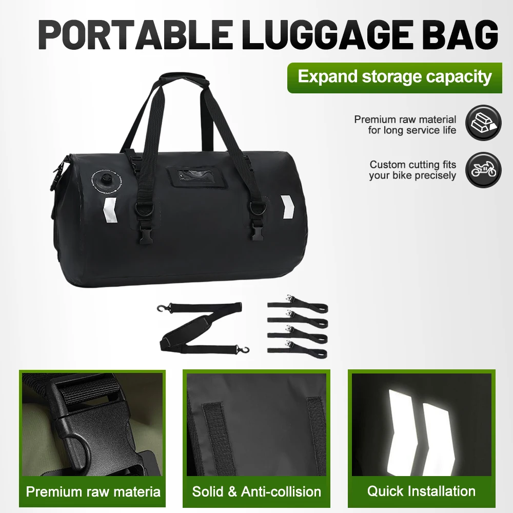 Premium Waterproof Long Distance Touring Motorcycle Rear Seat Tail Bag, Helmet Luggage Hanging Backpack Moto Rider Storage Gear