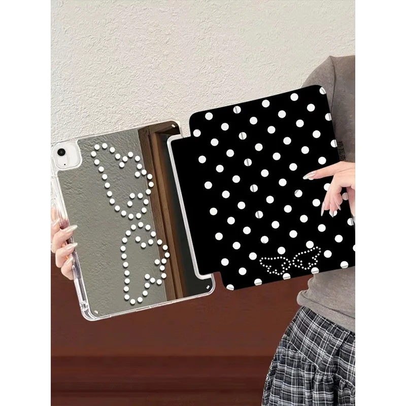 Black Dot Y Fold Mirror For iPad 11 12 Mini 67Protective Case Three Fold 10.2 Pro Full Screen Polka Dot Air7/6 10/9 Generation