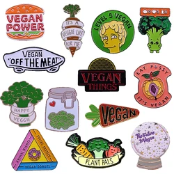 Vegan Enamel Pin Hamburger Broccoli Carrot Pussy Vegetarian Vegetables Badge Cartoon Brooch