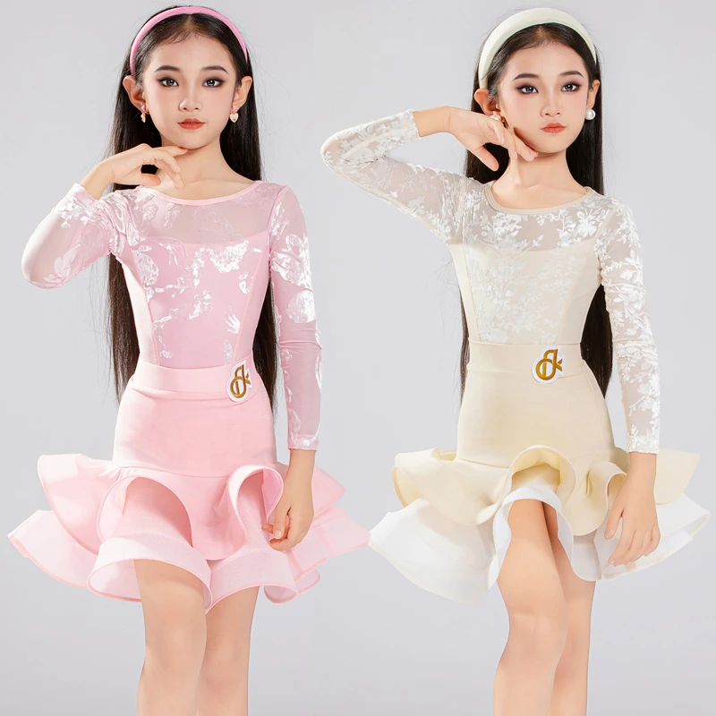 

Платье для латинских танцев сальсы, детское платье для латинских танцев, бальное платье, стандартный танцевальный костюм для самбы, танго, танцевальная юбка для девочек