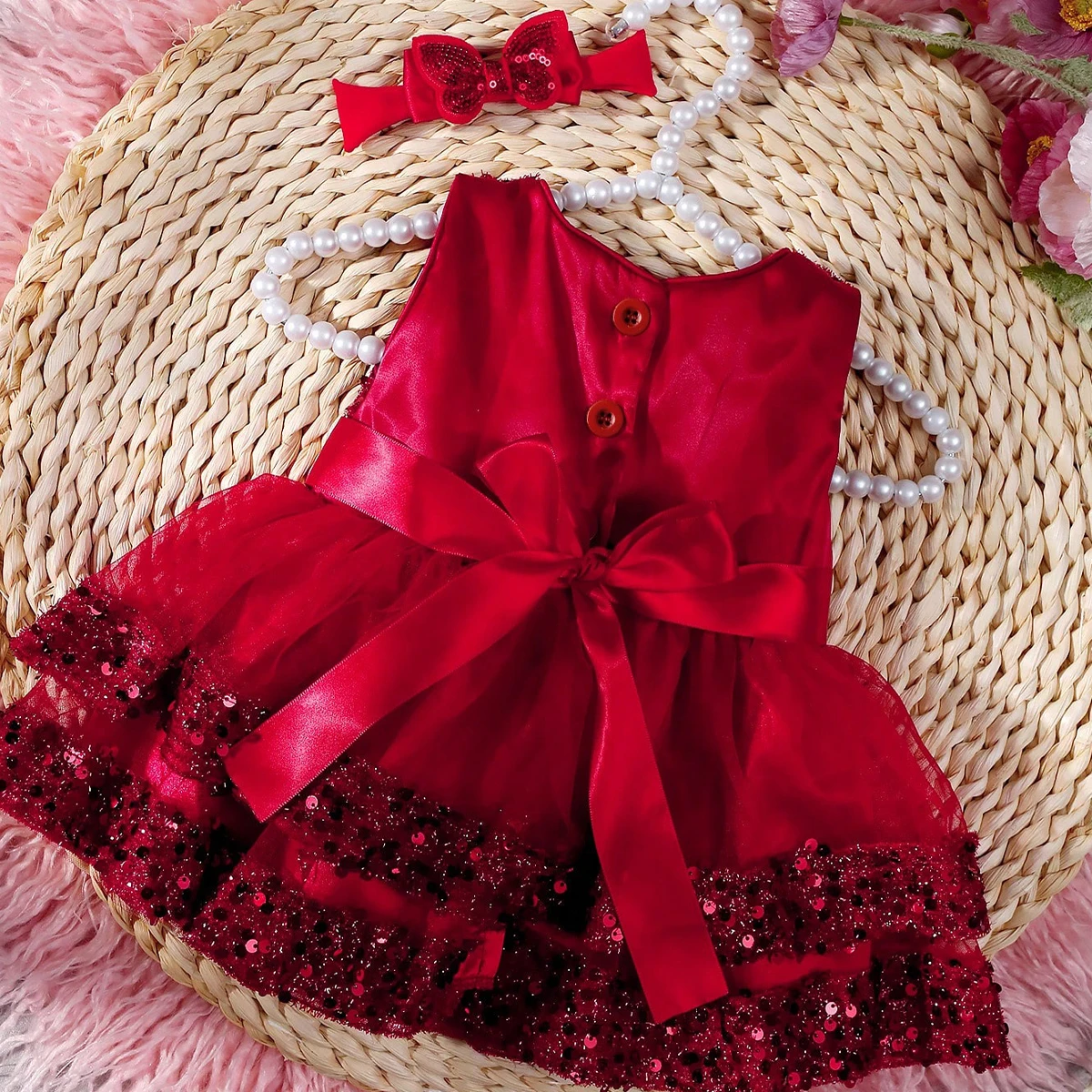 Ylsteed Newborn Photography Outfits Baby Girl Ribbon Bow Glitter Red Dress for Photo Shoot Newborn Christmas New Year Costume