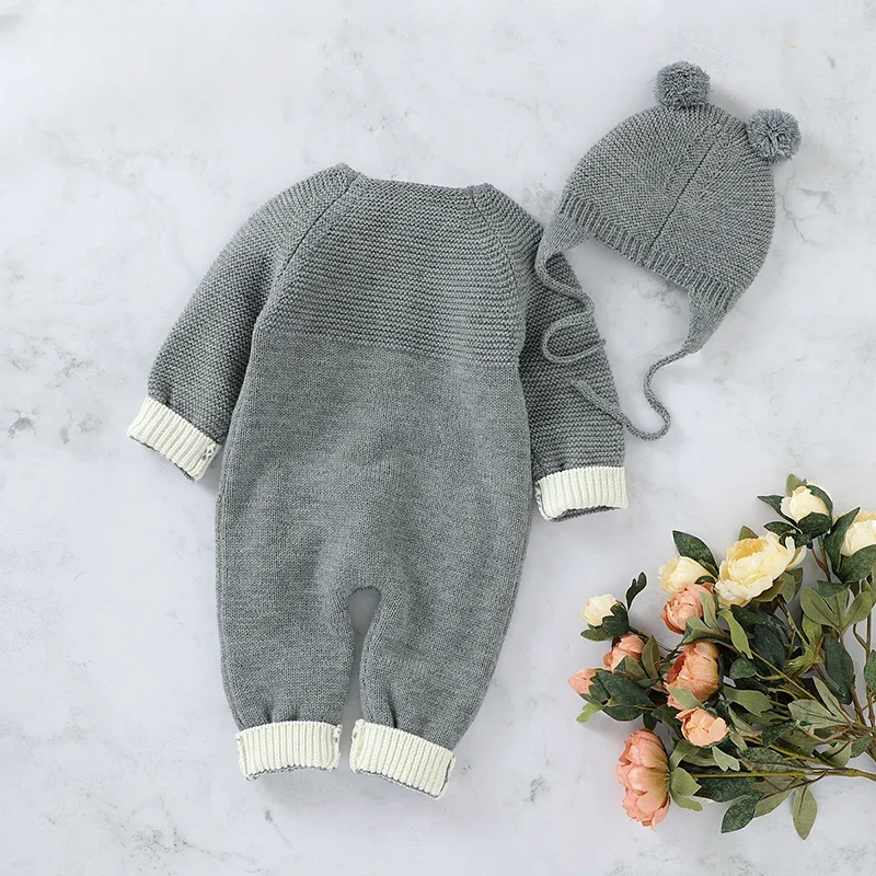 Long Sleeve Toddler Autumn Winter Overalls Children Outfits Baby Rompers Clothes for Newborn Infant Boys Girls Knitted Jumpsuits