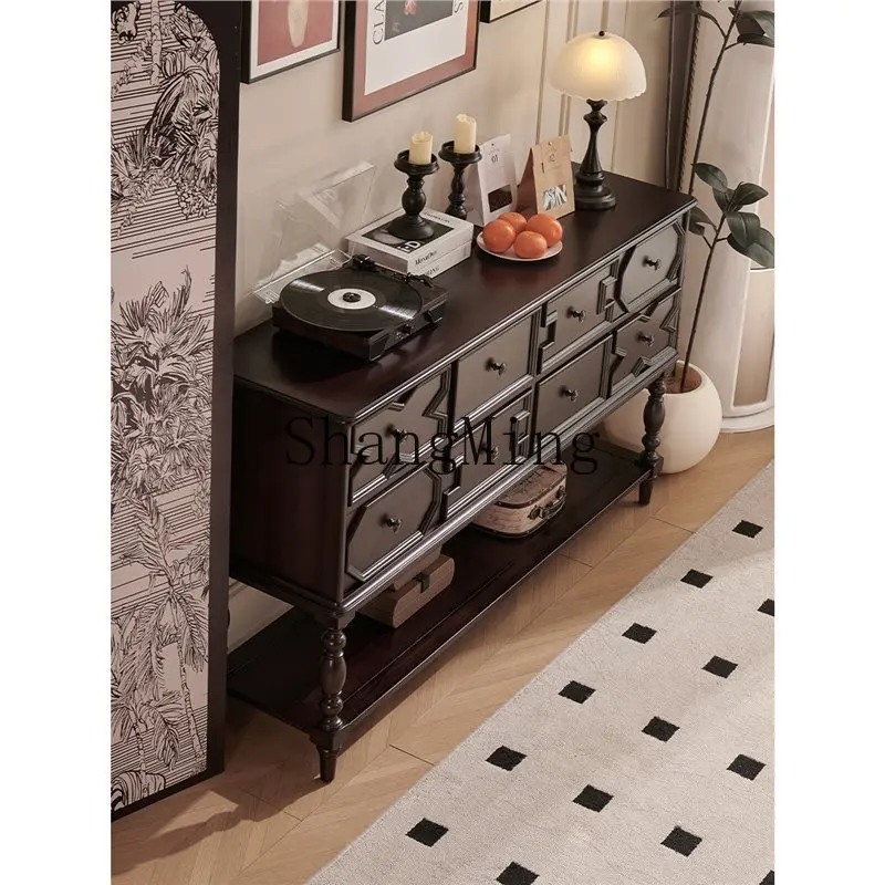 

FG medieval solid wood eight-bucket cabinet, bedroom storage, bedside storage, entrance cabinet