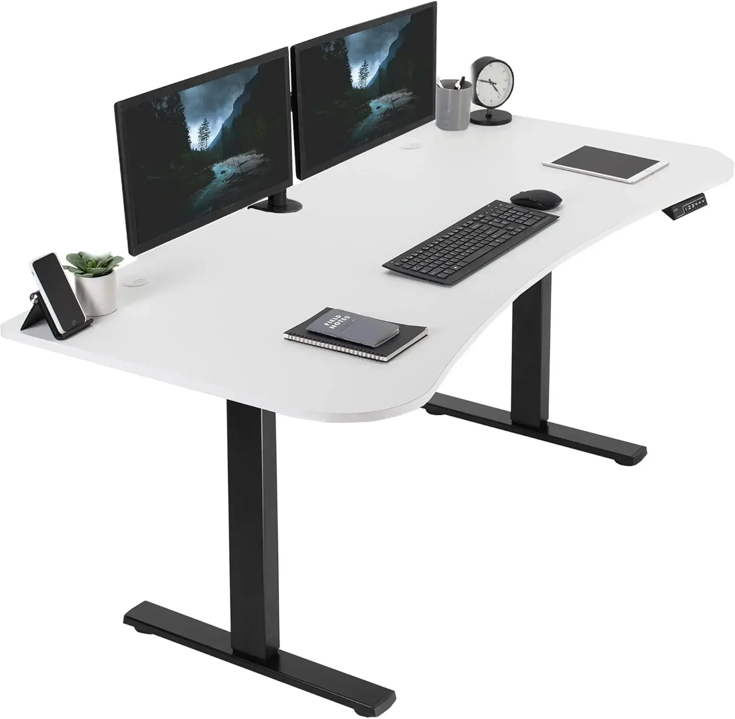 

Electric 63 x 32 inch standing desk workstation with memory controller height adjustment, white top and black frame