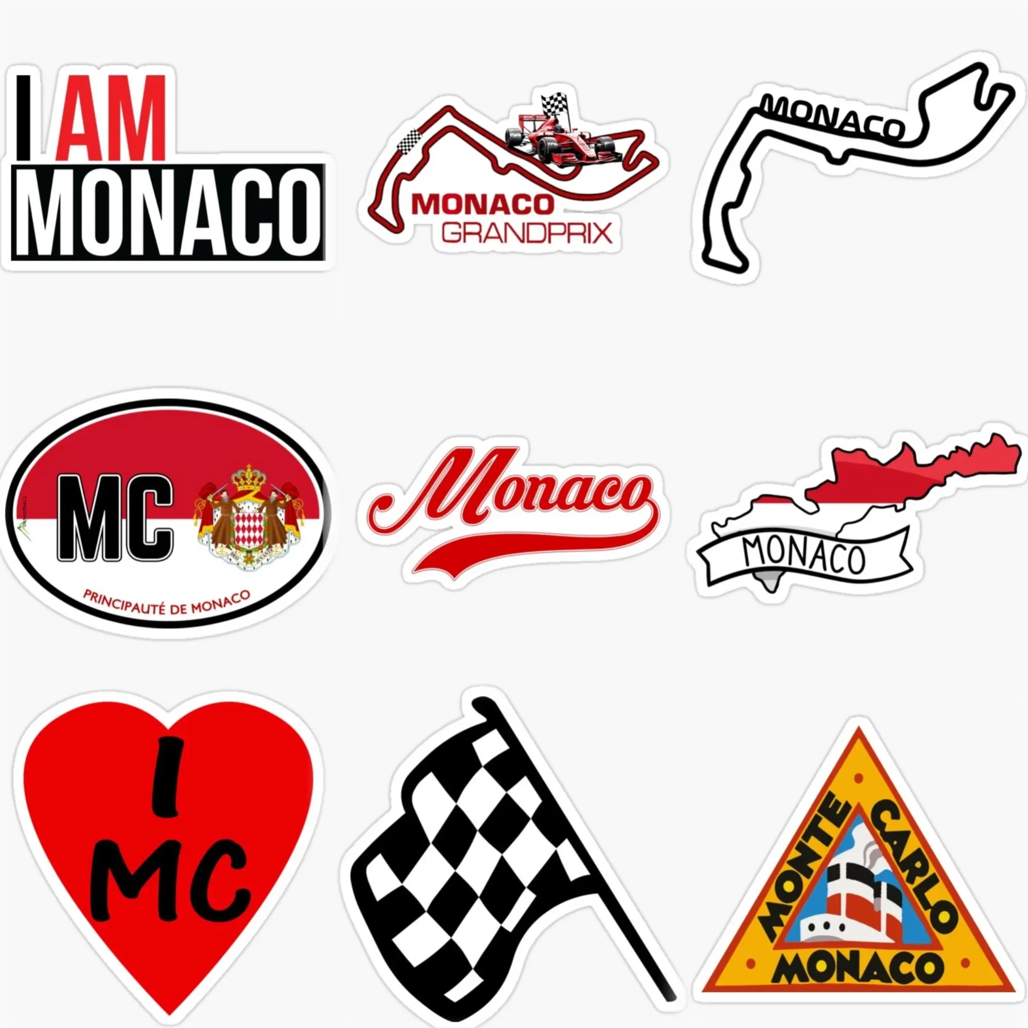 

MC Monaco Flag Map Emblem Racing Track PVC Car Stickers for Car Motorcycle Van Fridge Helmet Bumper Wall Decal Customizable Size