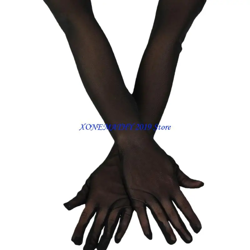 

F42F женские эластичные перчатки длиной 54 см из мягкого полиэстера, прозрачные прозрачные перчатки, элегантный аксессуар для