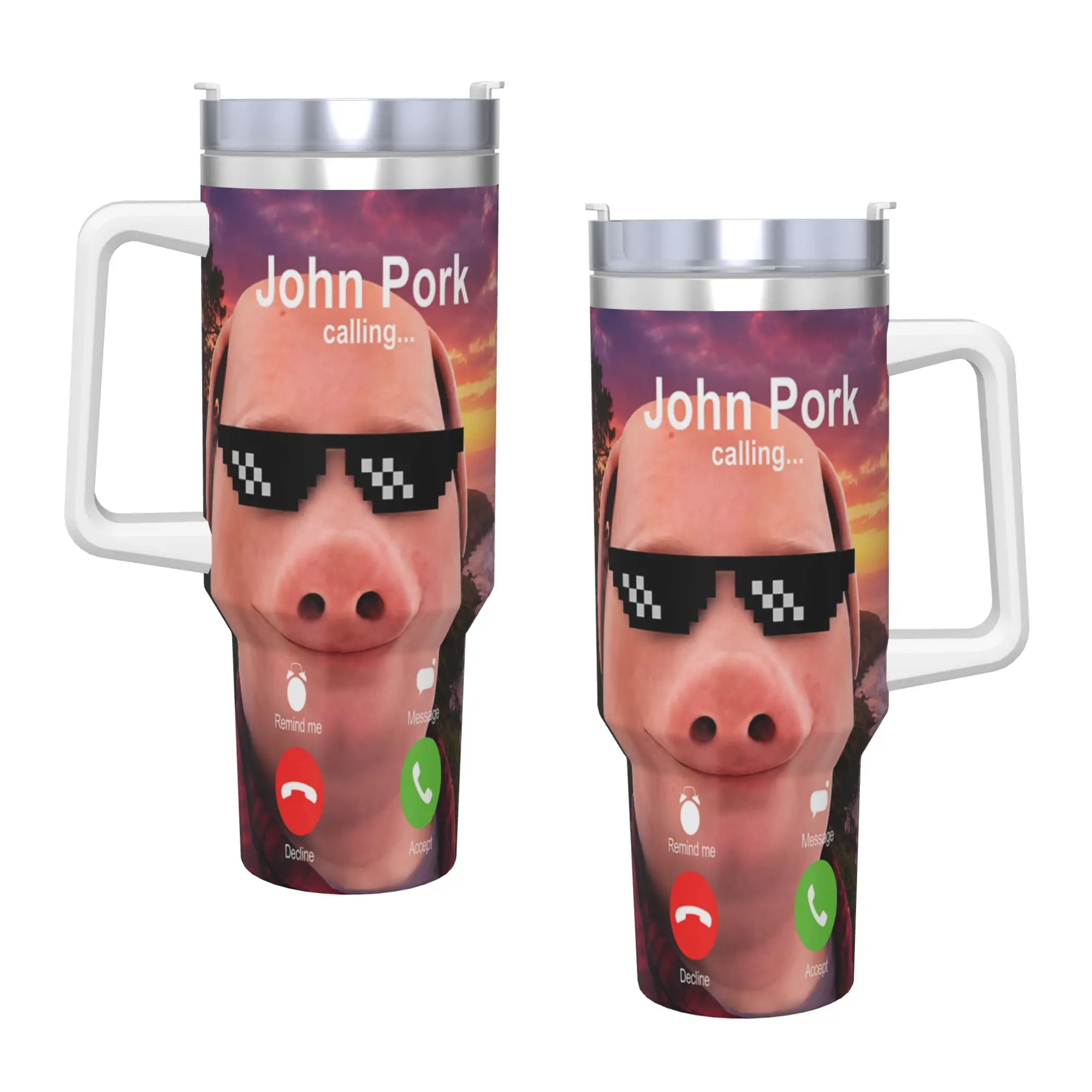 John Pork Calling Decline Accept Incoming Call John Pork Tumbler  Cold Drink Water Bottle Keep Heat Stainless Steel Thermal Cups