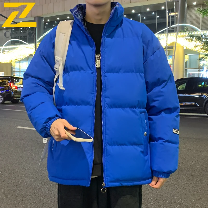 

Men's Thickened Winter Cotton Windbreaker Loose Oversized Puffer Coat Vintage Hong Kong Style Streetwear Windproof Warm Parka