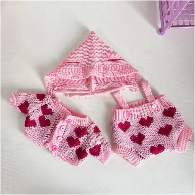 Conjunto de três peças de roupas cor de rosa, roupas de boneca urso, camisola do amor, decoração fofa, kawaii, apenas vendendo, venda quente, 30cm