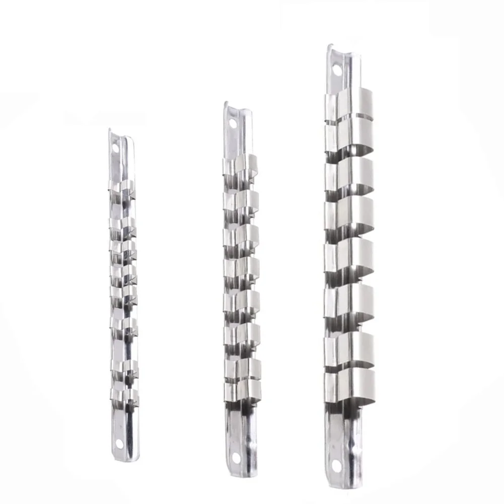 1pc/3pcs Socket Rack Holder 1/4 3/8 1/2inch With 8 Clips On Rail Tool Organizer Storage For Garage And Workshop Use