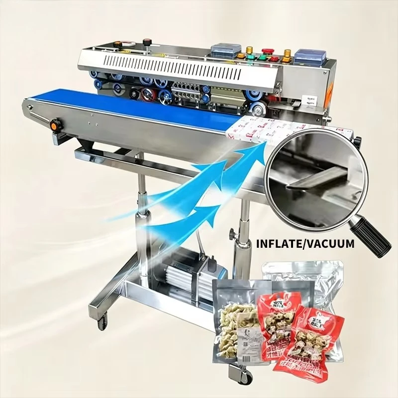 Supplier Plastic PVC Bag Sealer Tea Coffee Ink Roller Print Wheel Date Commercial Gas Flushing Horizontal Vacuum Sealing Machine