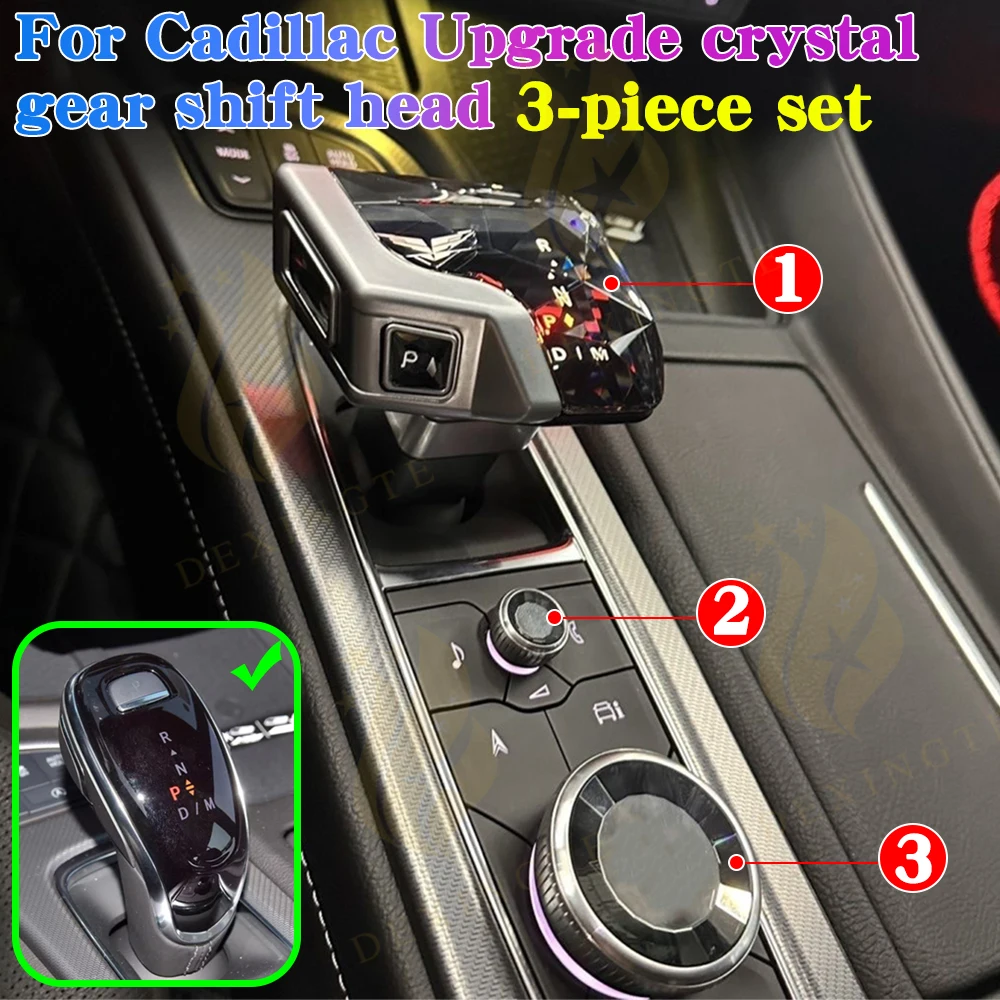 

3-piece set For Cadillac CT5 CT6 XT6 XT5 XT4 Modified yacht black wing crystal gear shift knob handle gear lever car accessories