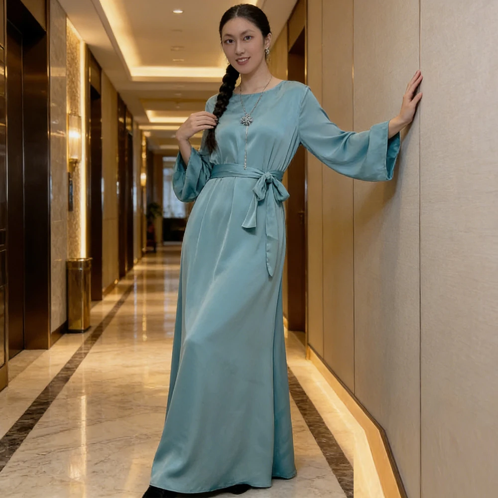 

Атласная абайя для женщин на Ид и Рамадан, мусульманское макси-платье, кафтан из Дубая и Турции, скромные абайи, исламская джалабия, арабская роба, африканские платья