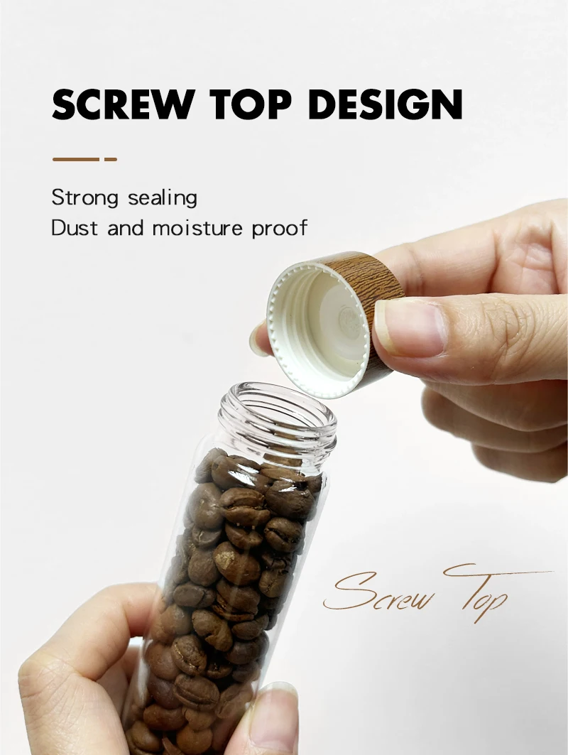 Kaffeebohnen Vorrats behälter Rohr Flasche Glas mit atmungsaktivem Deckel Walnuss Display Rack Barista Zubehör Kaffee geschirr Sets Geschenk – Detail 8