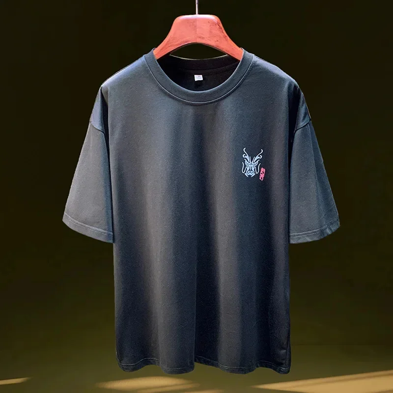 Summer color blocked printed short sleeved T-shirt for men, thin and niche design, loose casual trendy men's clothing