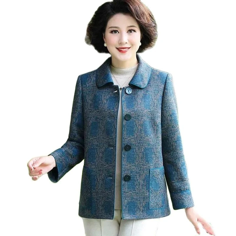 

Middle-aged Mother Casual Coat 2023 Spring Autumn New Short Jacket Large Size Loose Women Cardigan Tops With Lined Coats 7XL