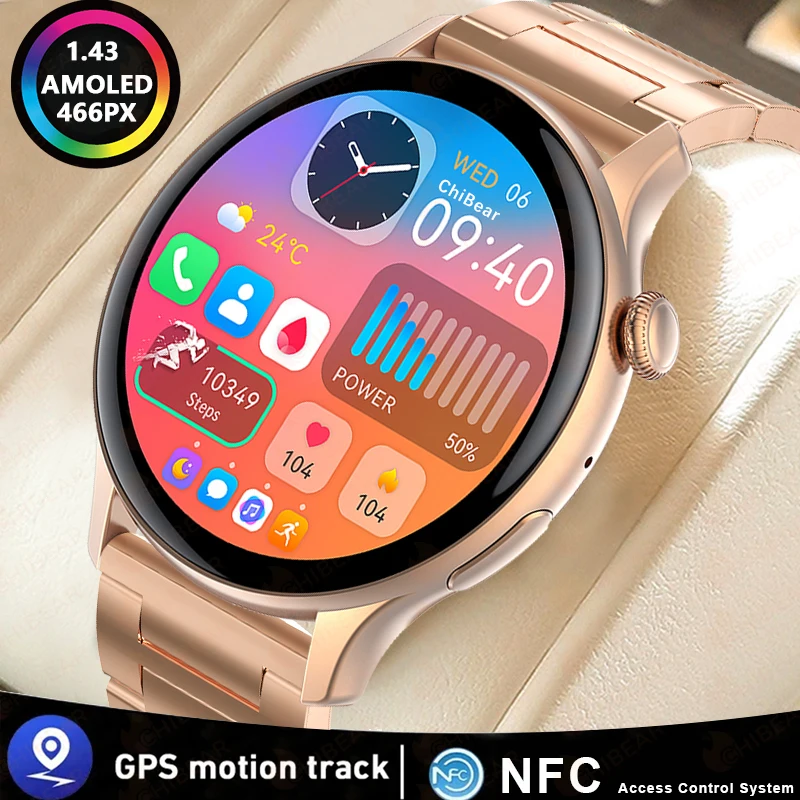 NFC GPS AMOLED Smart Watch Ladies Screen Always Show Time 466*466 HD Health Tracker Voice Calling Smartwatch Women For Xiaomi