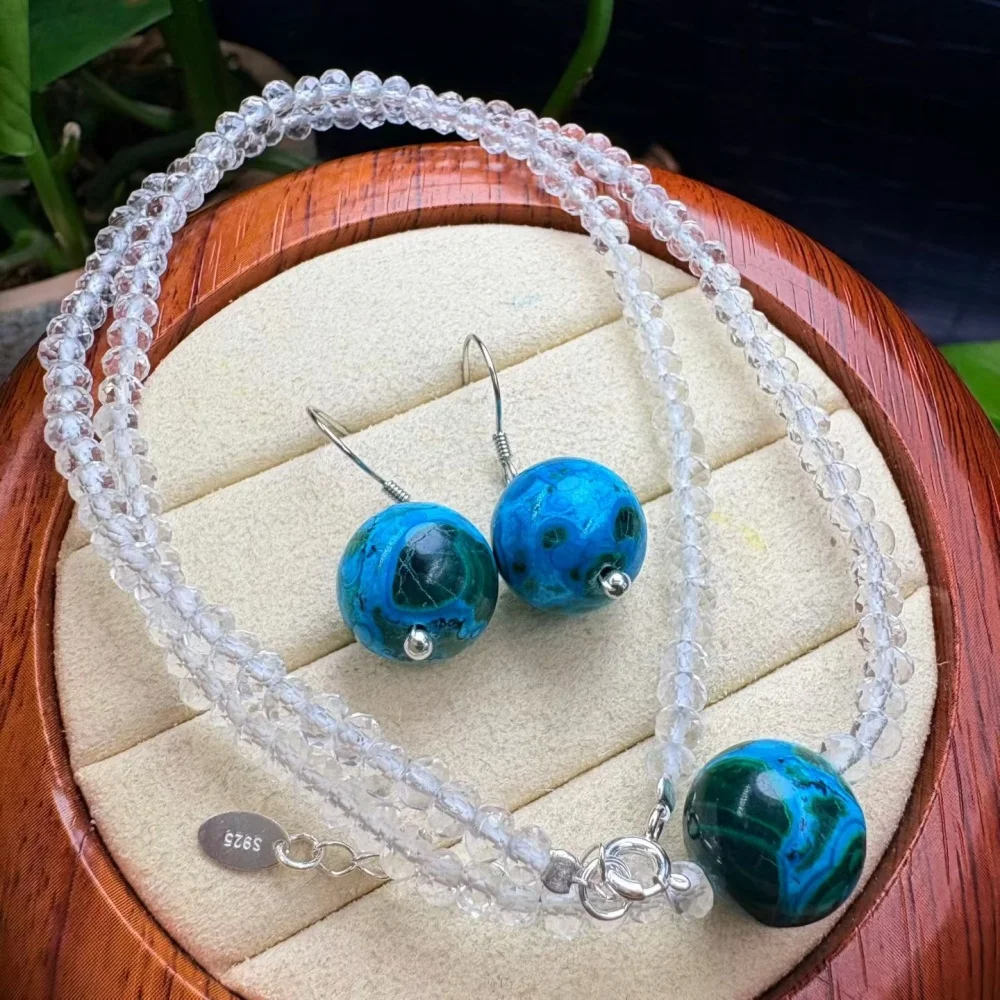 

1set Natural Malachite Clavicle Necklace And Earring for Women Fashion Healing Jewelry Sweet Cute Gift