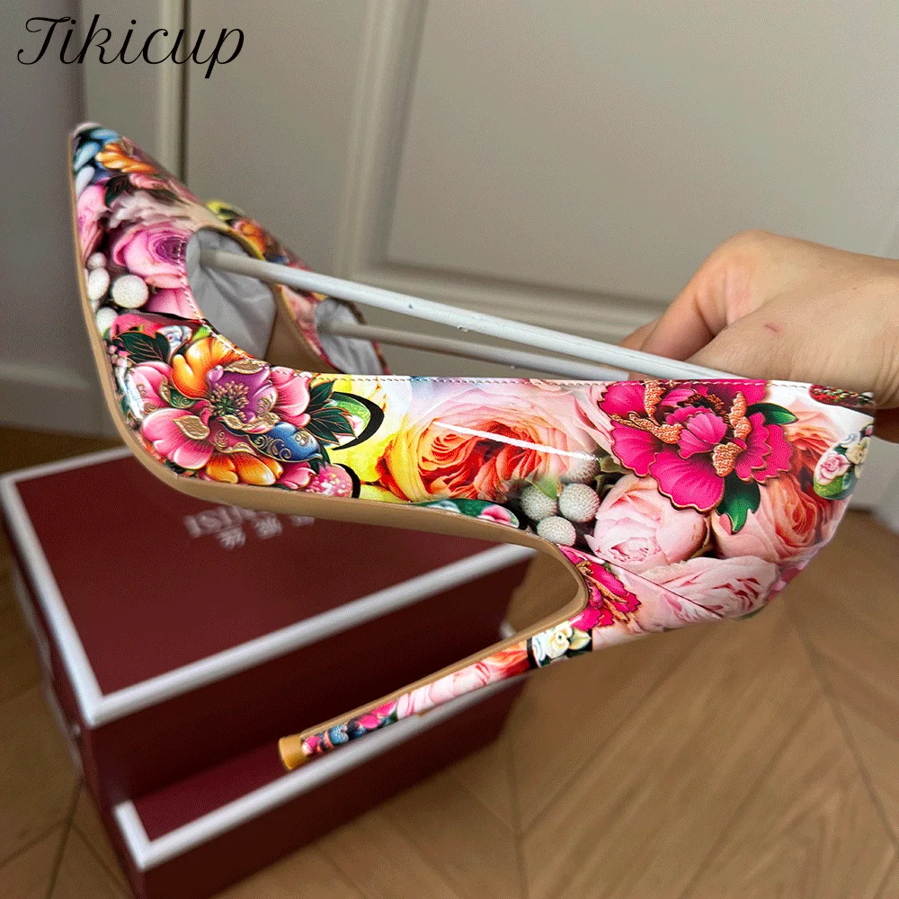 

Tikicup Chic Women's Floral Print Pointed Toe High Heels Classic Slip-On Stiletto Pumps Elegant Dress Shoes for Party Wedding