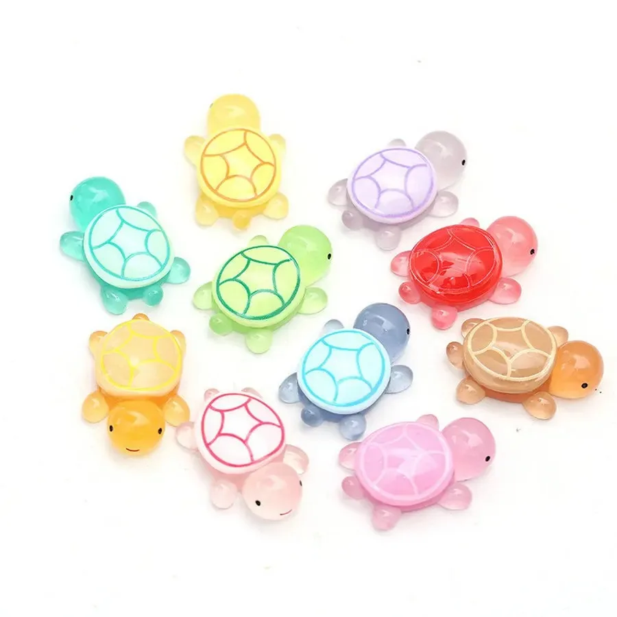 توهج في الظلام السلاحف الراتنج الصغيرة 10 قطعة السلاحف البحرية التماثيل مضيئة لطيف السلاحف الصغيرة السائبة لصنع سلسلة المفاتيح والمجوهرات DIY بها بنفسك