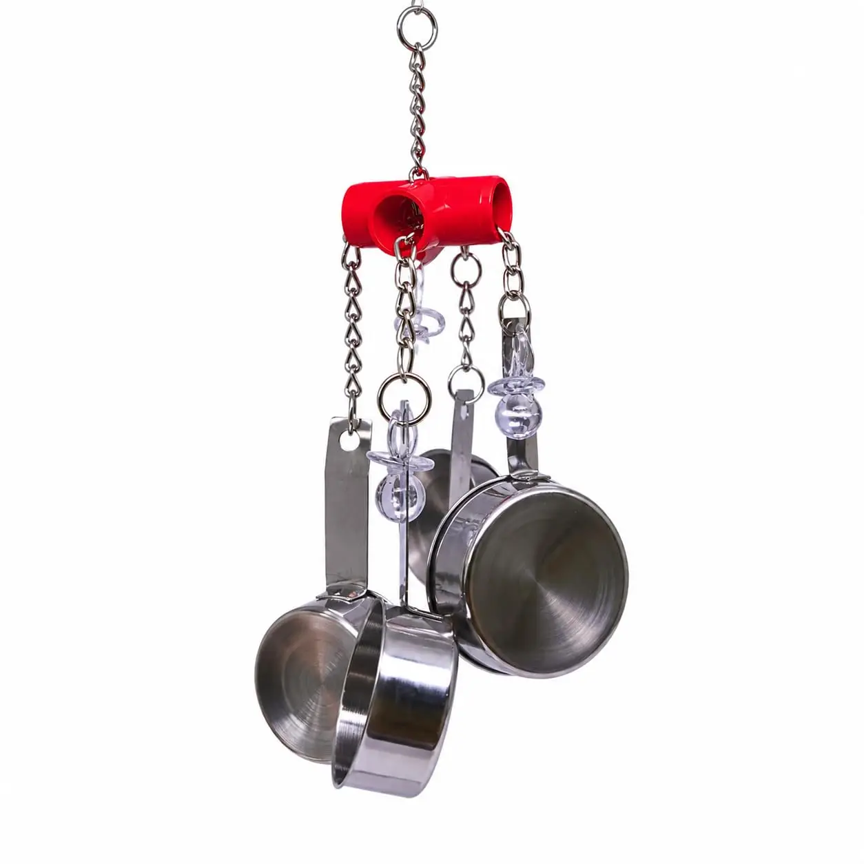 Christmas Clacker  Colorful Durable Stainless Steel Pullable Parrot Macaw African Grey Cockatoo (Single Clacker, Red)
