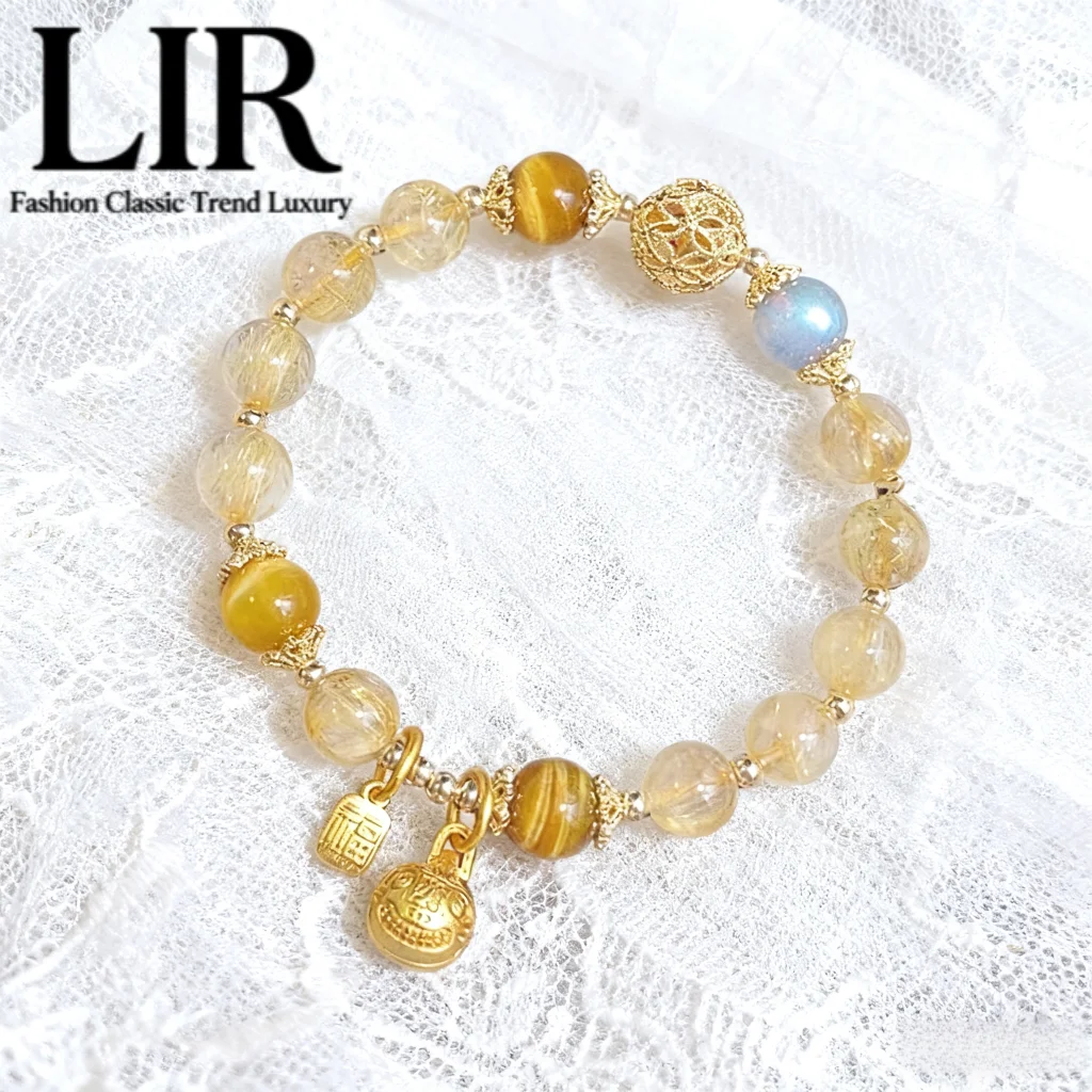 

Женский браслет LIR с натуральным цитрином Pixiu — уникальный высококачественный серый лунный камень, фэн-шуй, богатство, карьер, успіх