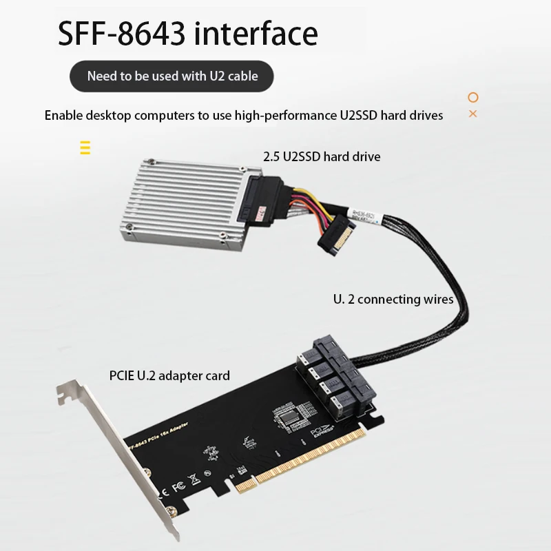 Convertidor PCIe X16 a 4 U.2 tarjeta de expansión para juegos, controlador de tarjeta PCI-E adaptable, adaptador de expansión pci express