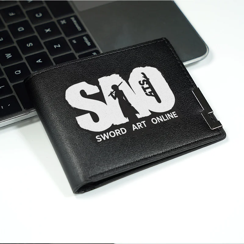 Portfel męski ze skóry PU SWORD ART ONLINE, składany na pół, w stylu biznesowym, do codziennego użytku, lekki, wytrzymały, modny dodatek.