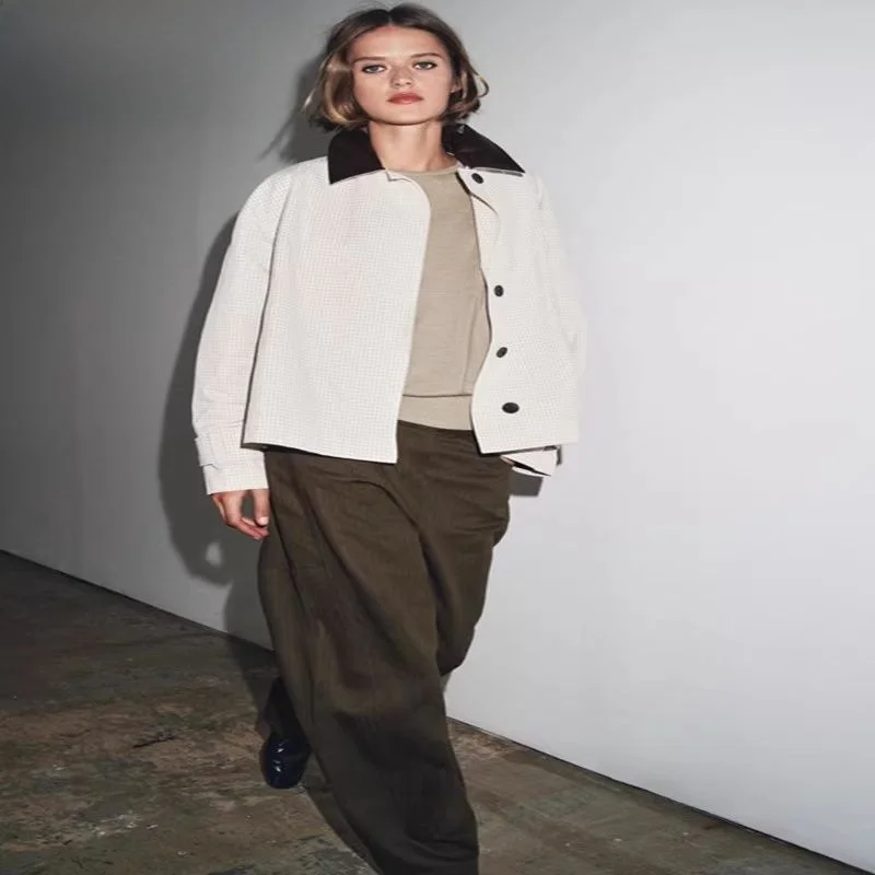 秋の新作 レディース ショート レザー調襟付きコート ZWシリーズ 通勤スタイル ゆったりフィット 長袖 通気性 ファッション