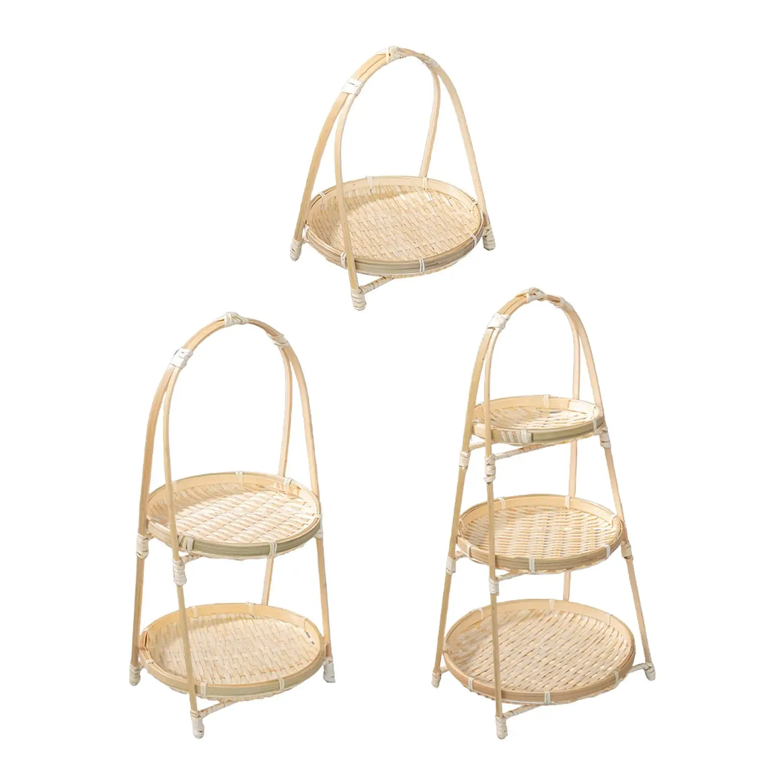 Bamboo Woven Fruit Basket Food Storage Basket Snack Cookies Display Bamboo Serving Tray Snack Storage Basket for Kitchen Desk