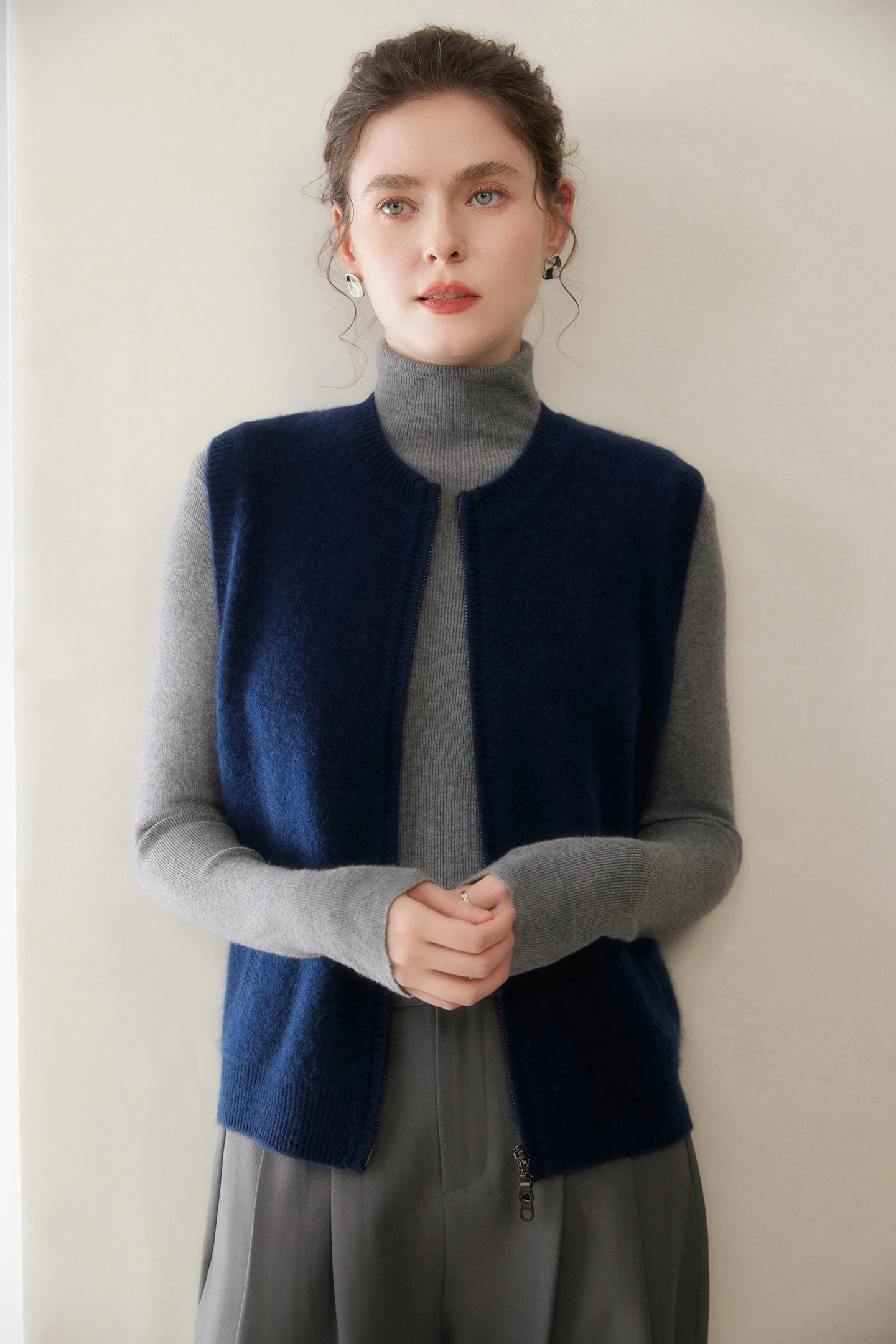 여성용 가을 겨울 100% 캐시미어 두꺼운 O넥 민소매 가디건 베스트 캐주얼 부드러운 두꺼운 니트 스웨터 다용도 탑