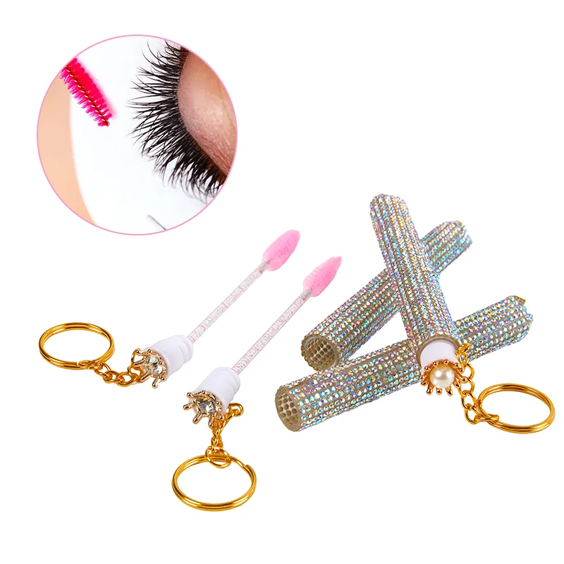 Reusable Empty Mascara Tube With Eyelash Wand Gold Chain Micro Lash Spoolie Cleaner Mini Cilia Comb Brushes