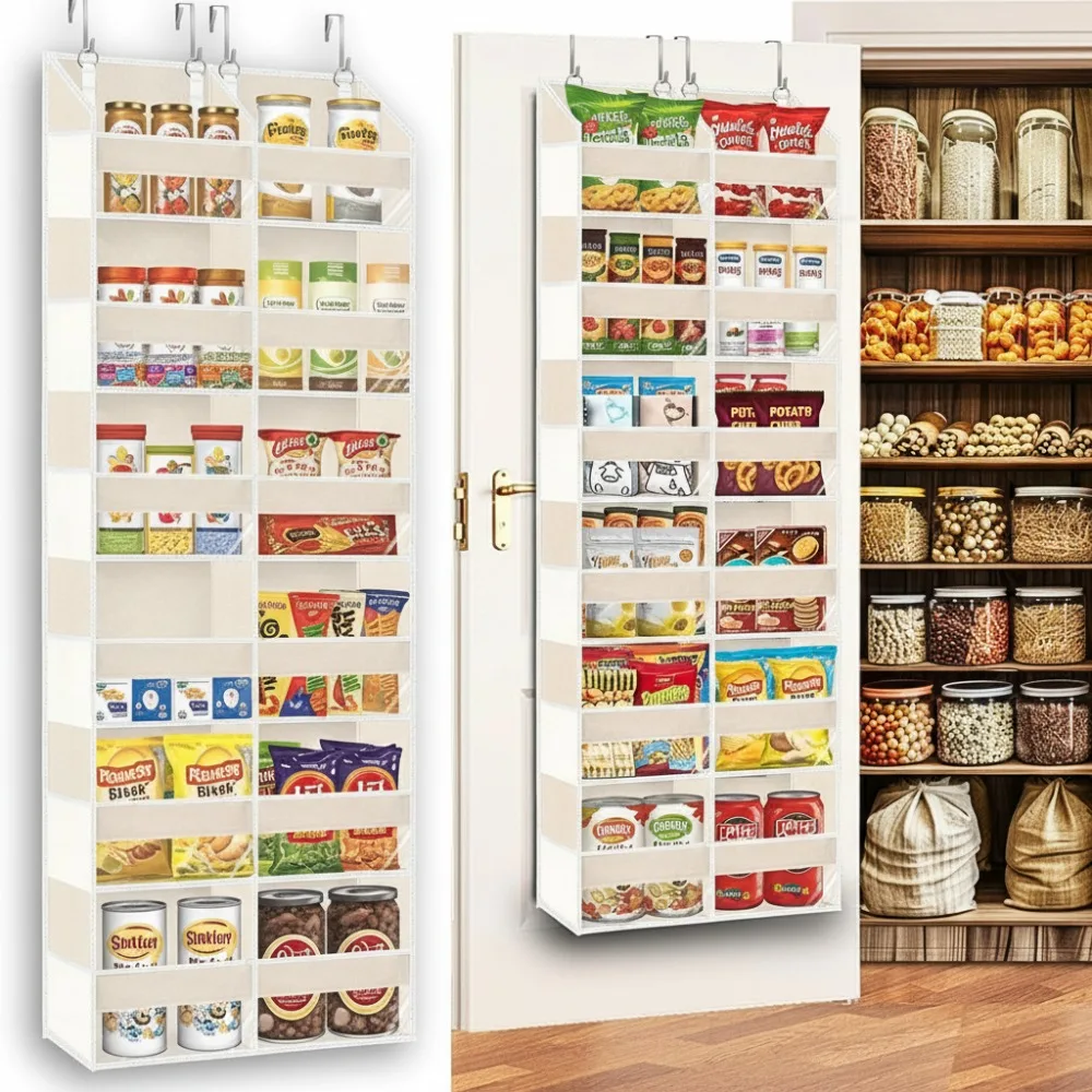 

6-Tier Over Door Organizer with 12 Compartments, Large Storage for Toys Shoes Diapers, 80lb Capacity Beige