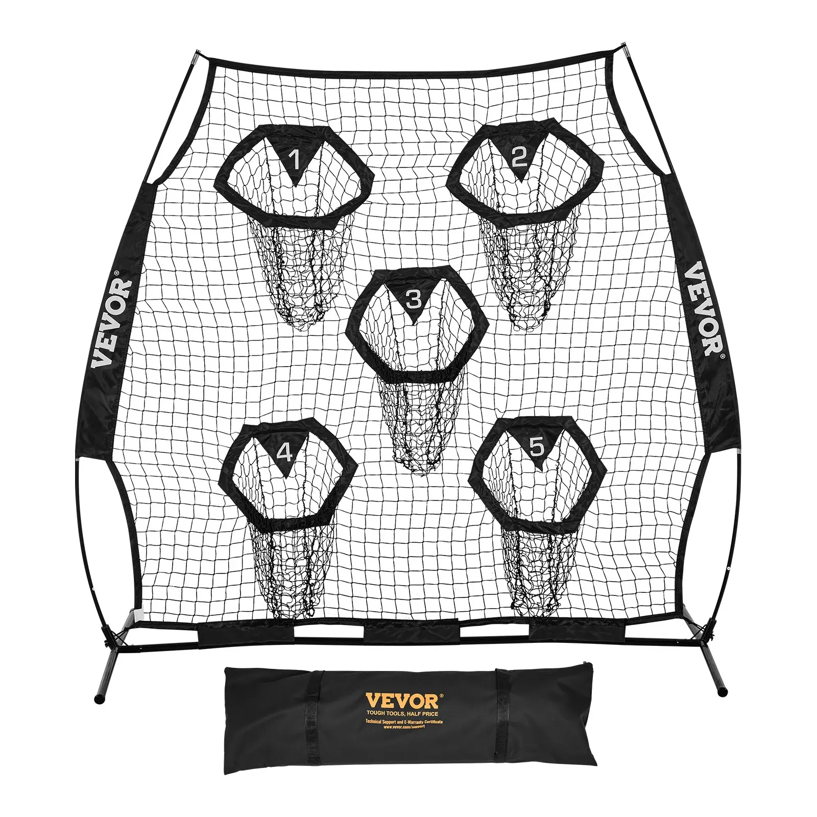 Filet de cible de football 208 × 91 × 189 cm avec 5 poches de cible, filet sans nœuds, sangles de fixation et sac de transport pour l'entraînement à la précision des passes du quartier-marchant, noir