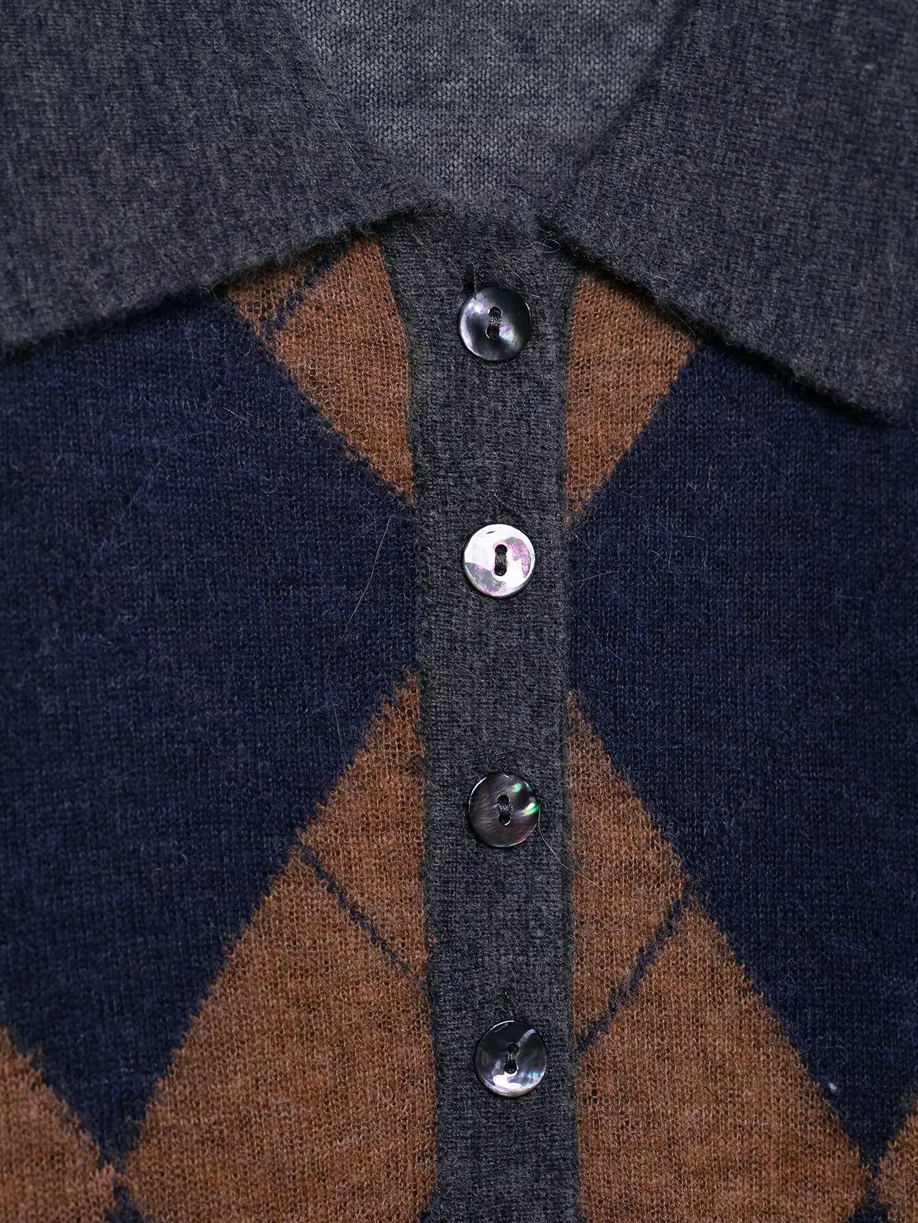 2025 Nueva llegada: suéter de punto con cuello tipo polo con estampado de diamantes para mujer para otoño/invierno, esencial informal, versátil y de moda