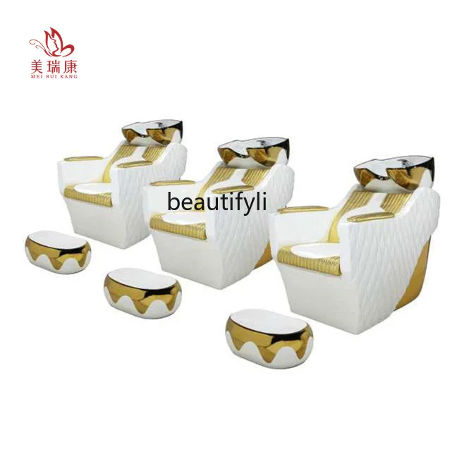 

Lying Half Shampoo Chair Barber Shop Ceramic Basin Flushing Bed Massage Couch Hair Salon with Pedal