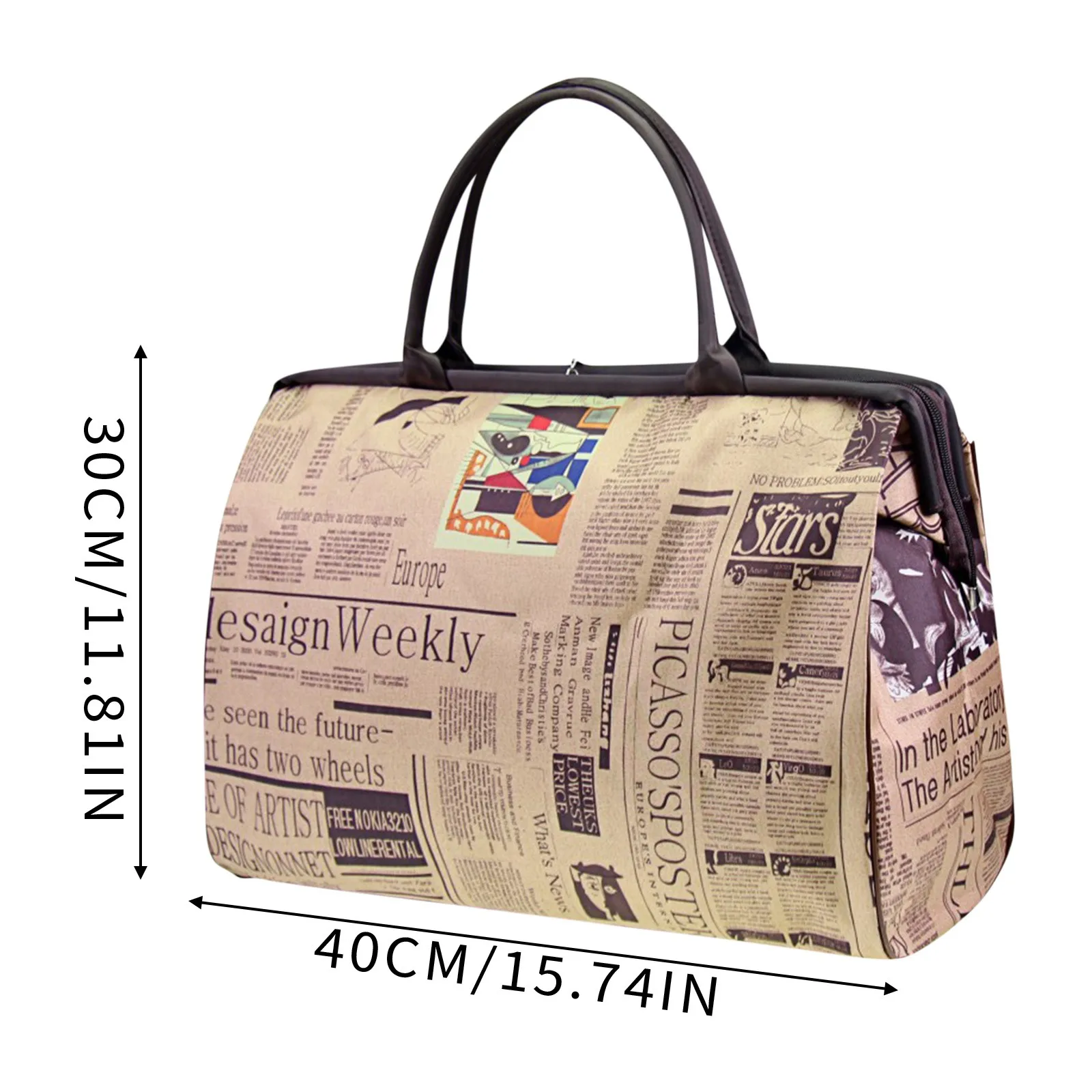 Women Waterproof Handbag Travel Bag Newspaper Printed Vintage Bag Fashion Women\'s Handbag Fashion Handbags Men Travel Bags