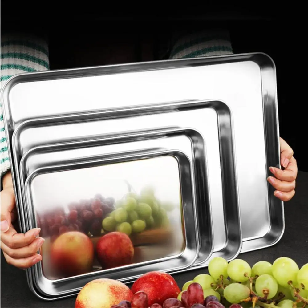 Multisize Anti-rust Baking Tray Steamed Vermicelli Roll Pan Stainless Steel Rectangle Plate Multifunctional Kitchen Gadget