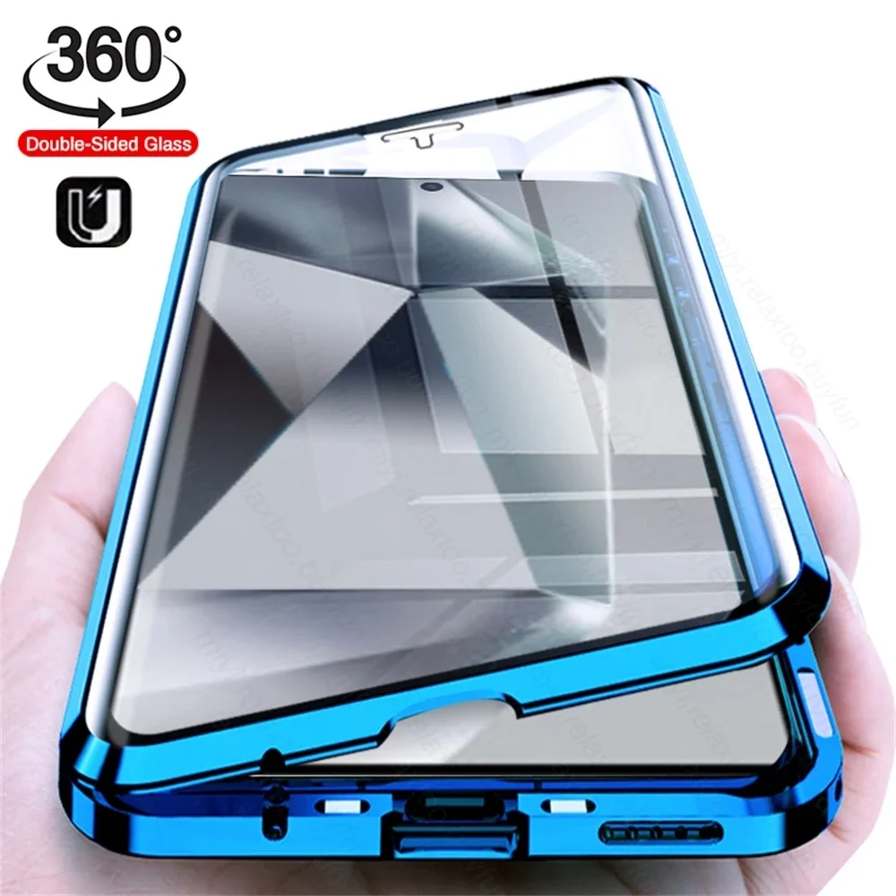 360 Metal Bumper Magnetic Case For Samsung Galaxy S 24 S24 Ultra Plus 5G Double-Sided Tempered Glass Full Protect Coque S24Ultra