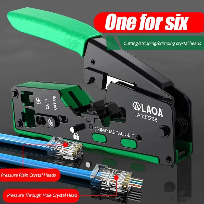 LAOA Perforated RJ Terminal Crimping Pliers 6P 8P CAT5/6/7 Through-hole Registered Jack Crimper Wire Cutter High Precision Tools