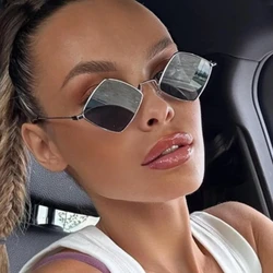 2024 Punk Sunglasses Women Brand Designer Small Rhombus Sun Glasses Ladies Metal Frame Driving Eyewear Gafas De Sol Mujer 57559