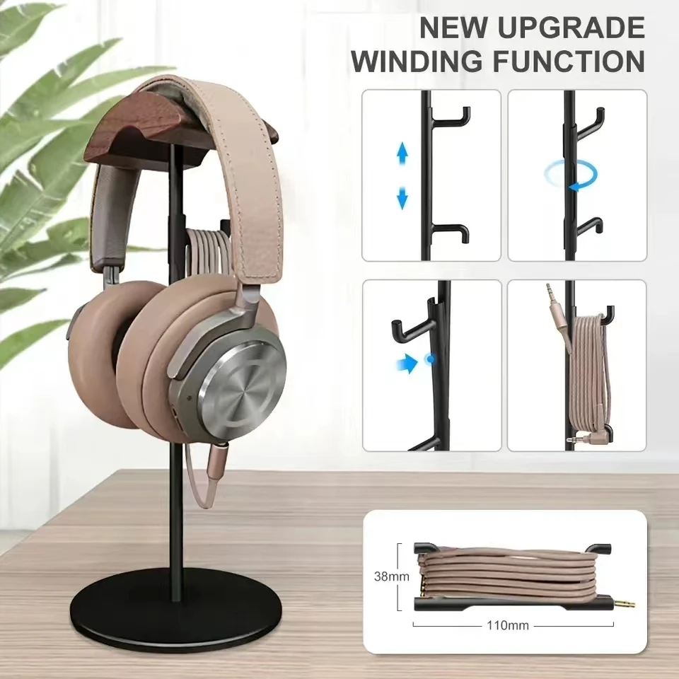 

Classic Wooden Headphone Headset Stand Earphone Holder Walnut Hanger Headset Display for All Headphone Size