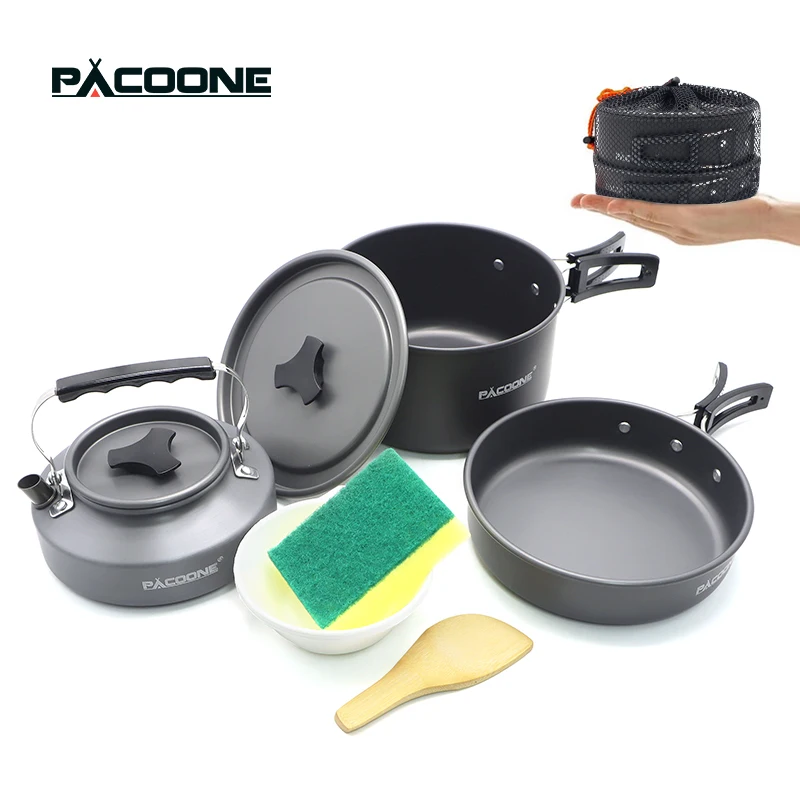 PACOONE Camping Cooker Set Outdoor Aluminum Cooking Set Kettle Pot Hiking Picnic Barbecue Tableware Lightweight Equipment New